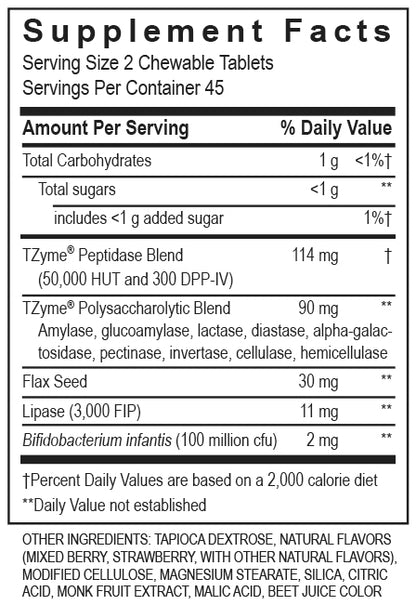Supplement Facts label for Kidz Digest Chewables, 90 tablets. The full panel is also written out as text on this page.